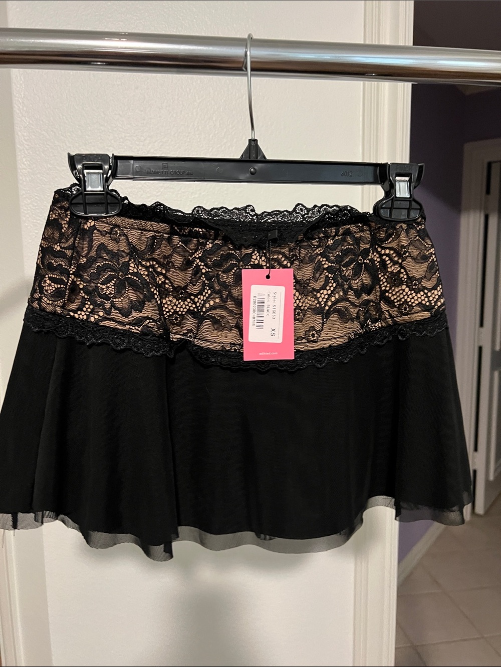Edikted Black Mini Skirt with Nude Lace Waistband
